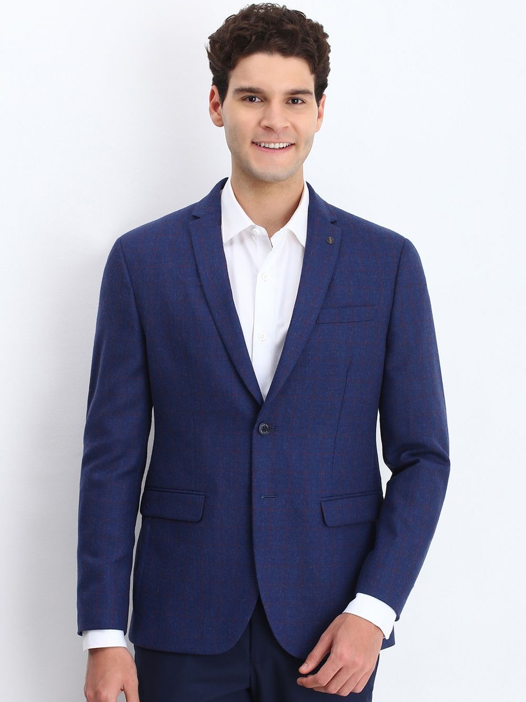 

Allen Solly Checked Slim Fit Single-Breasted Blazer, Navy blue