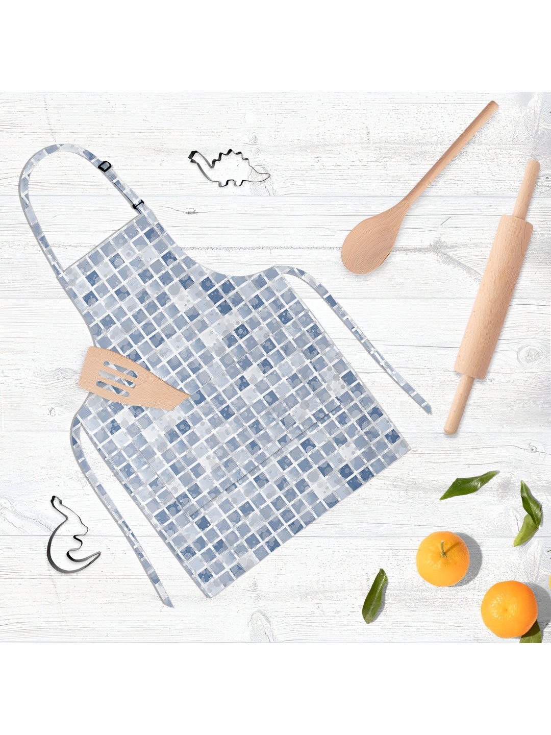 

ArtzFolio Kids White & Blue Printed Cotton Aprons