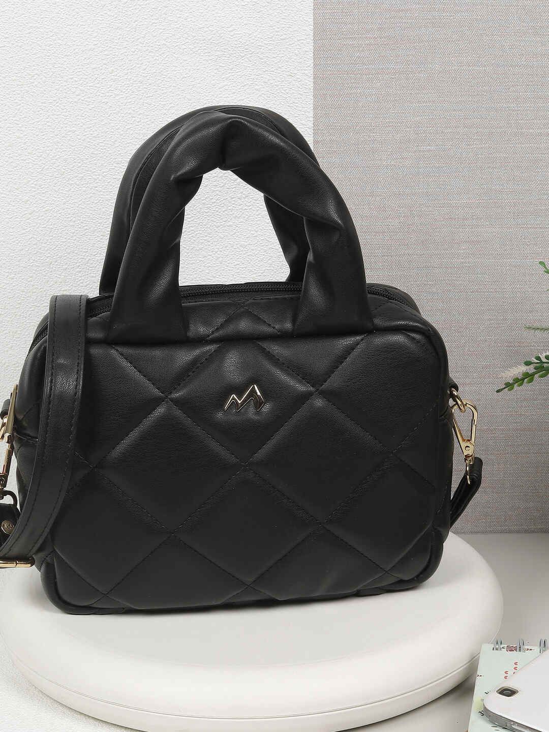 

Metro Women Textured Structured Handheld Bag, Black