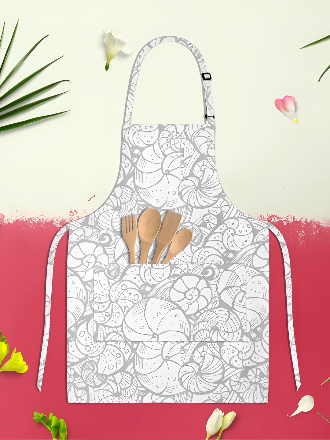 

ArtzFolio Kids White & Grey Printed Cotton Aprons