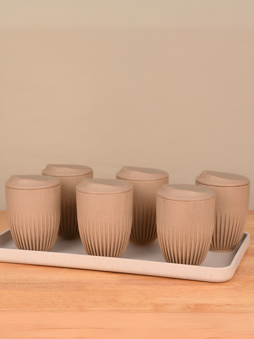 

eha Beige 6 Pieces Textured Matte Mugs 350 ml each