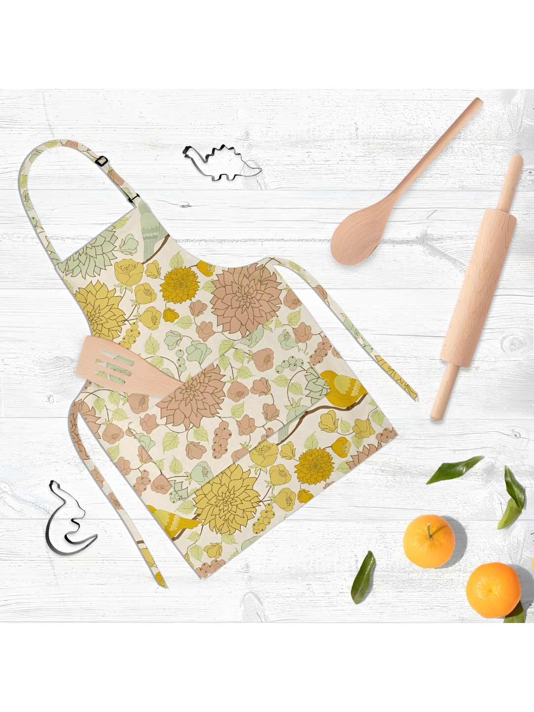 

ArtzFolio Beige & Green Printed Pure Cotton Apron