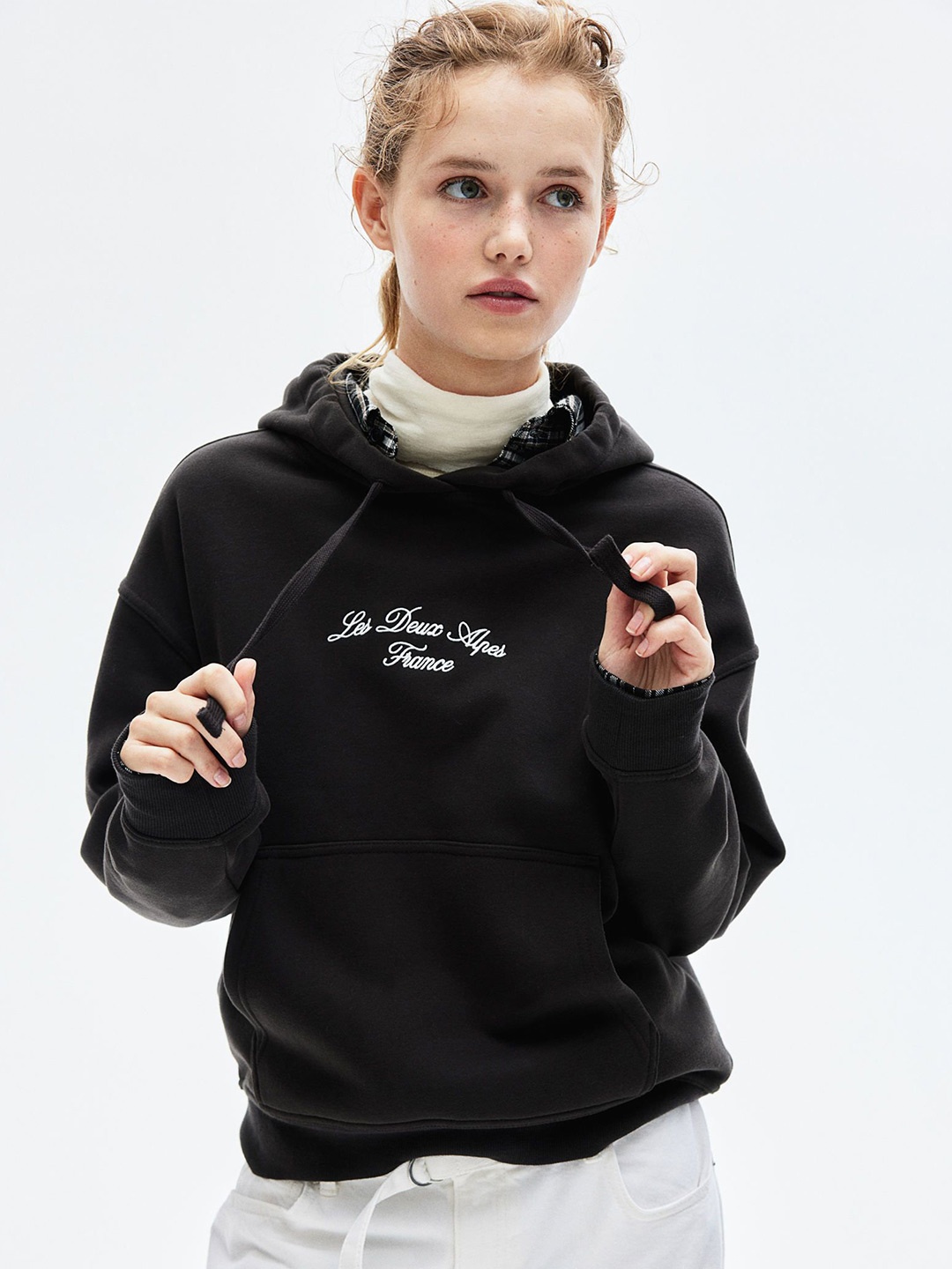 

H&M Printed Motif-Detail Hoodie, Black