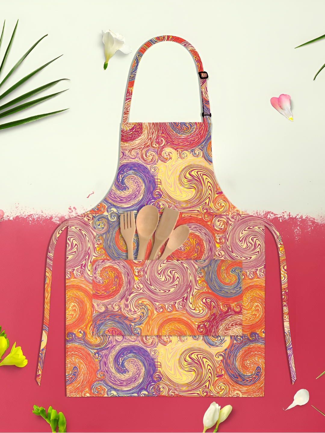 

ArtzFolio Orange Colored & Cream Colored Printed Cotton Aprons