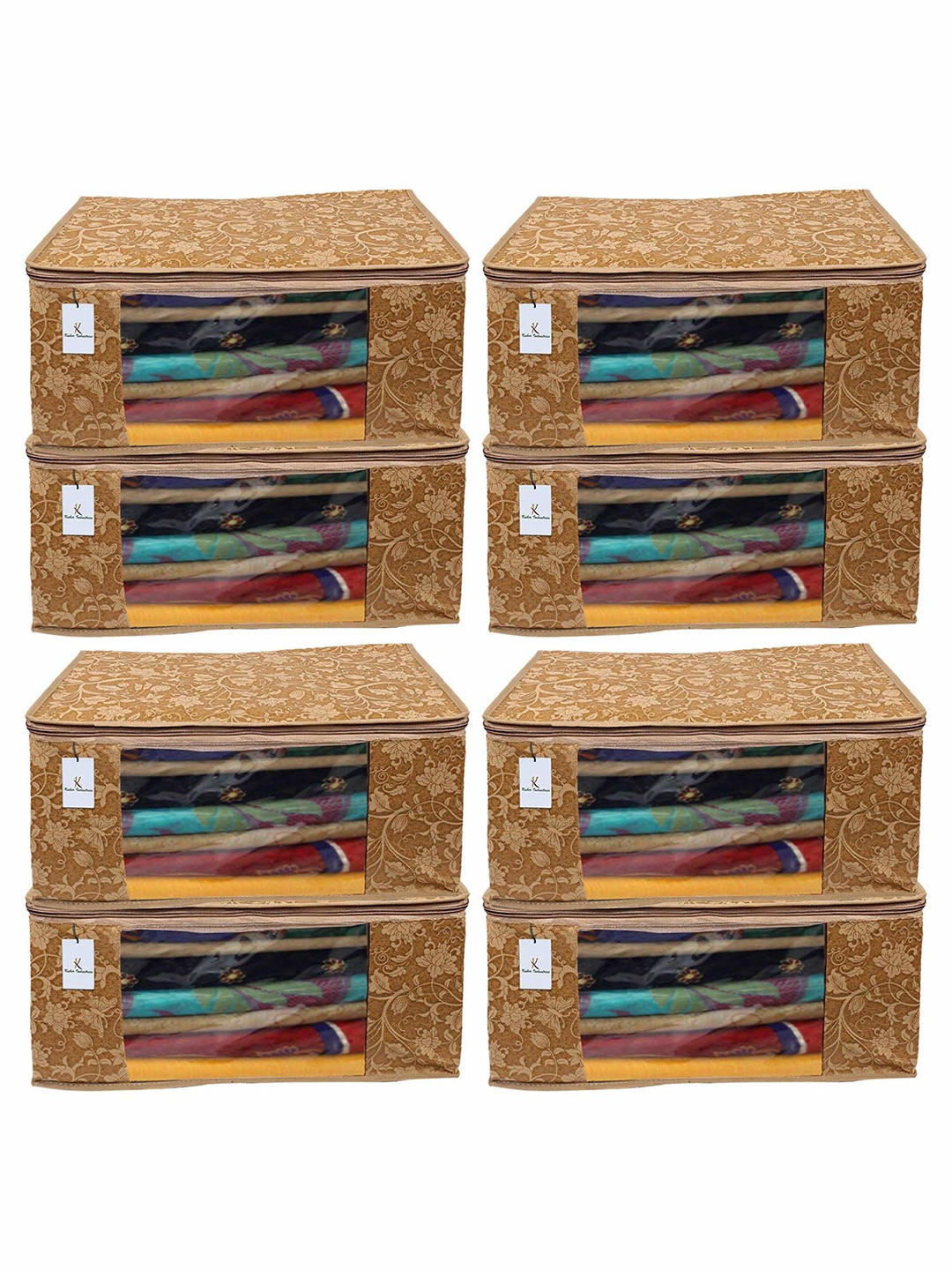 

Kuber Industries Beige 8 Pieces Floral Printed Drawer Organiser