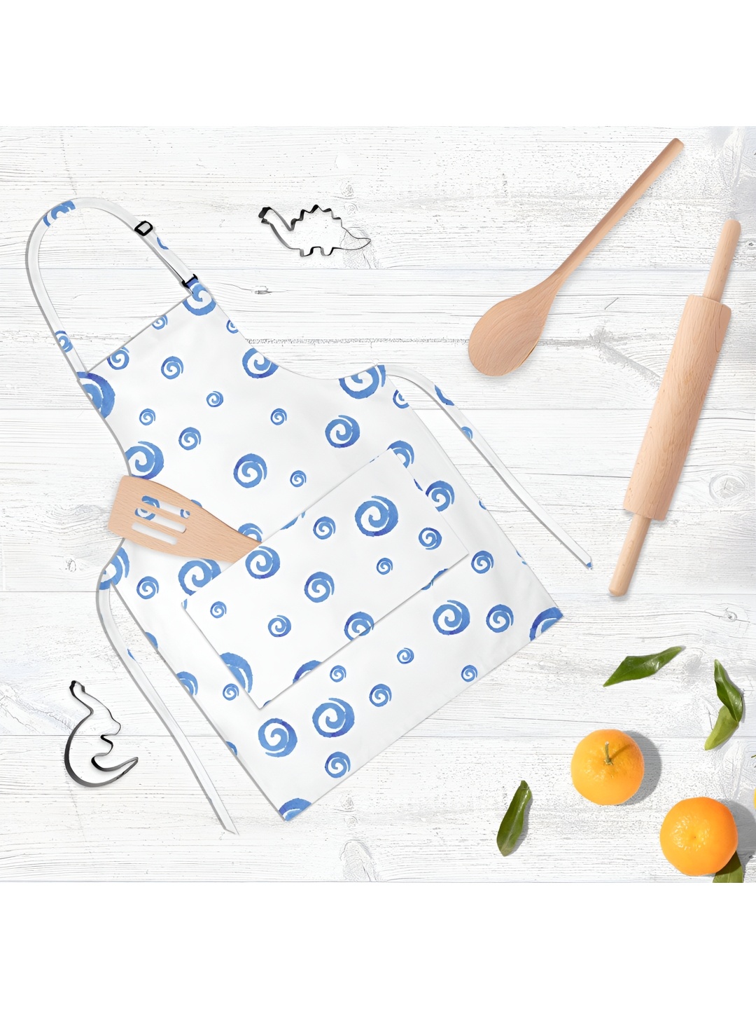 

ArtzFolio Kids White & Blue Printed Cotton Aprons