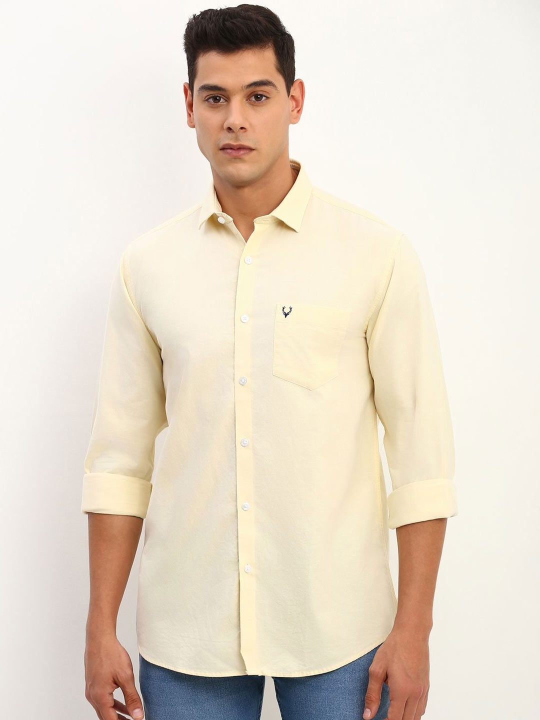 

Allen Solly Men Spread Collar Solid Cotton Slim Fit Casual Shirt, Yellow