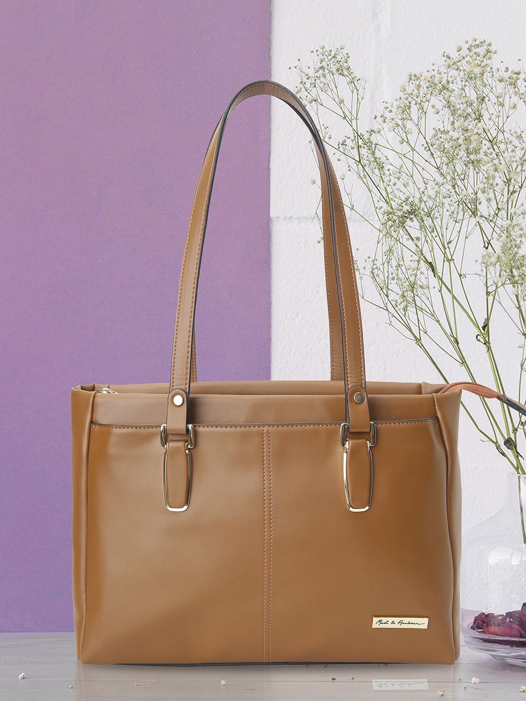 

Mast & Harbour Women Solid Structured Leather Shoulder Bag, Brown