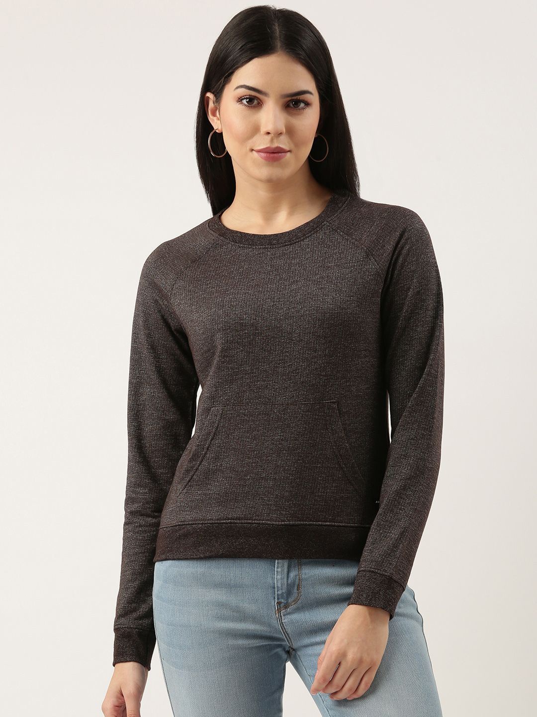 

ARISE Women Round Neck Long Sleeves Pullover Sweatshirt, Brown