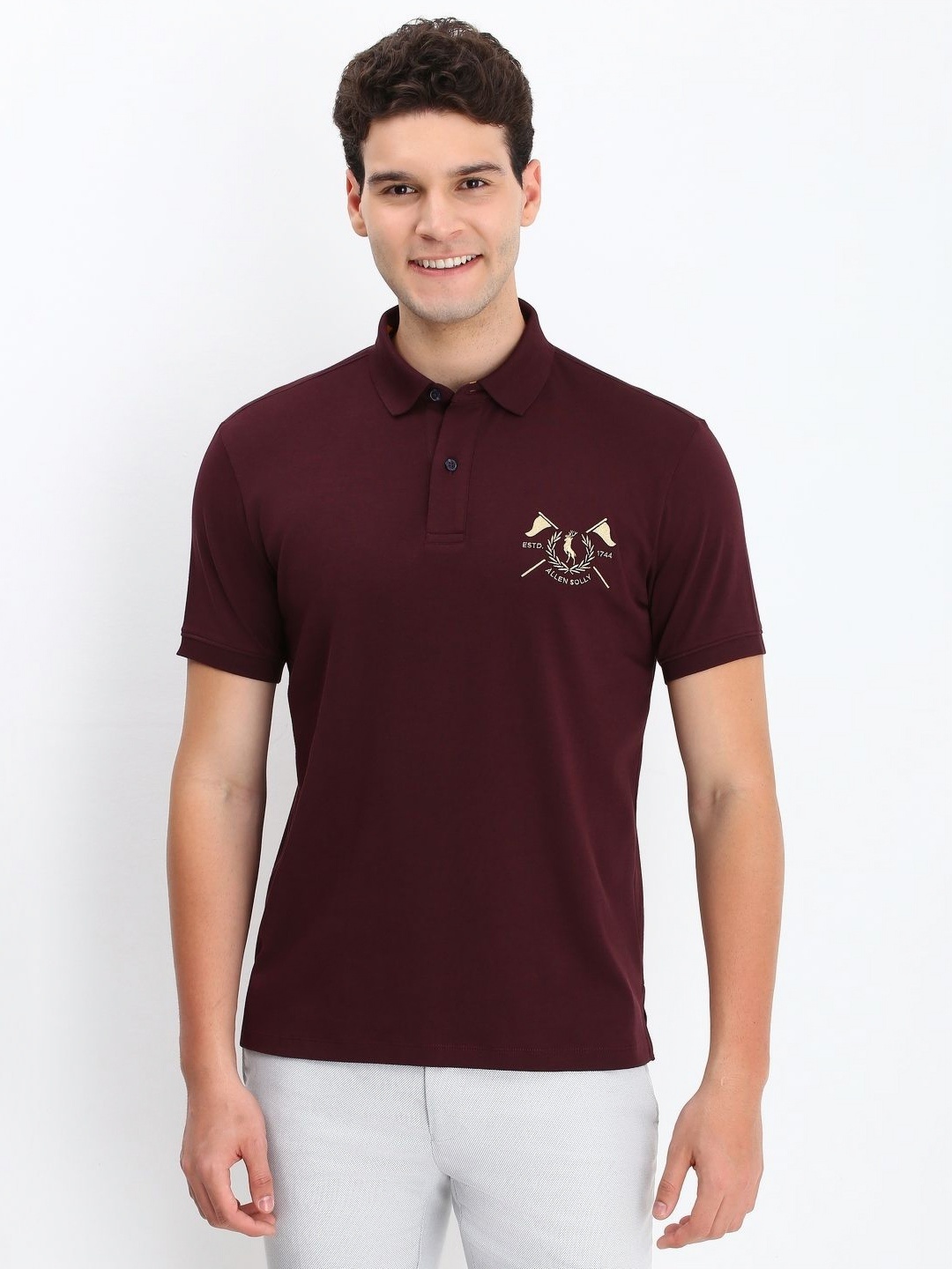 

Allen Solly Men Graphic Printed Polo Collar Cotton T-shirt, Maroon