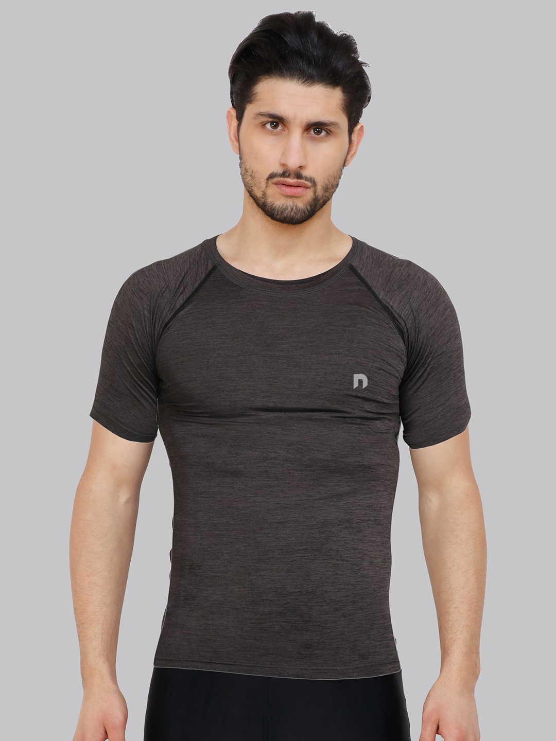 

NEVER LOSE Men Solid Round Neck Compression T-shirt, Grey