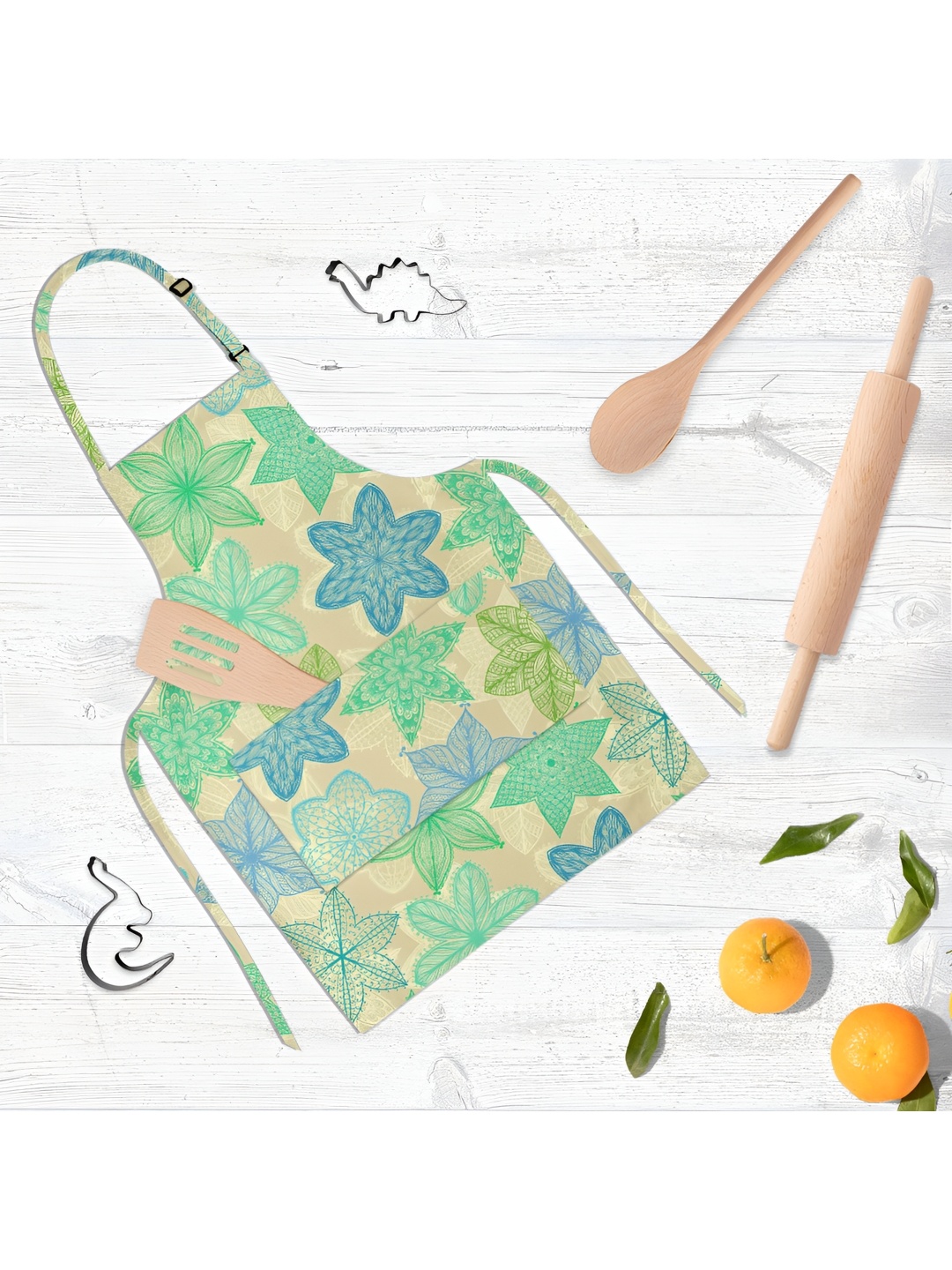 

ArtzFolio Kids Beige & Green Printed Cotton Aprons