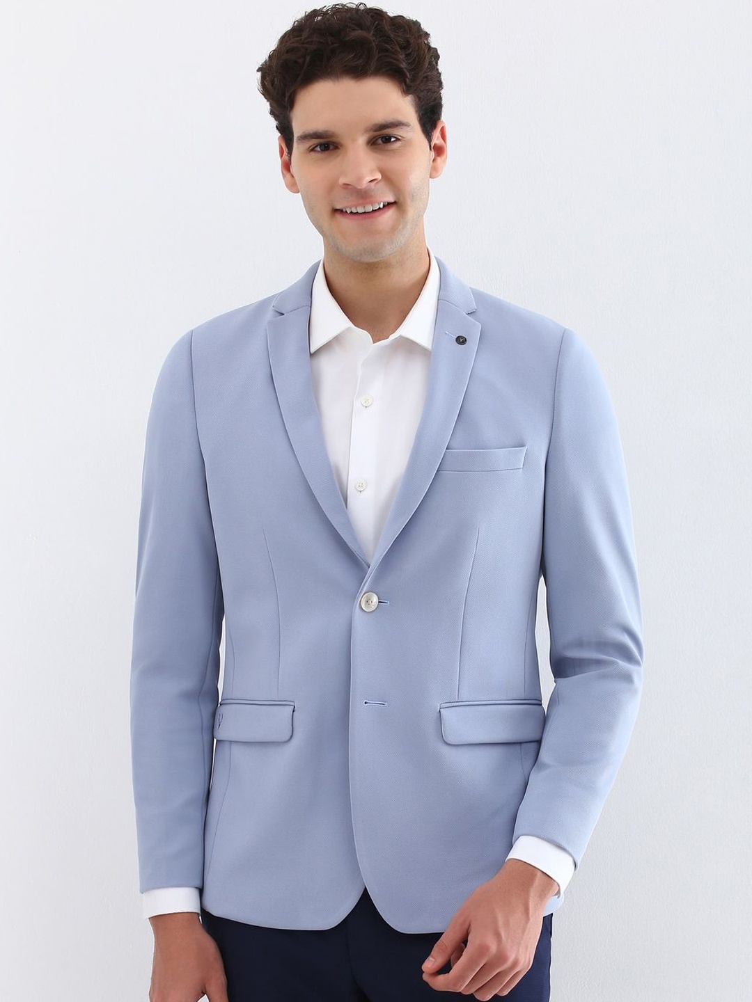 

Allen Solly Self-Design Slim Single-Breasted Formal Blazer, Blue