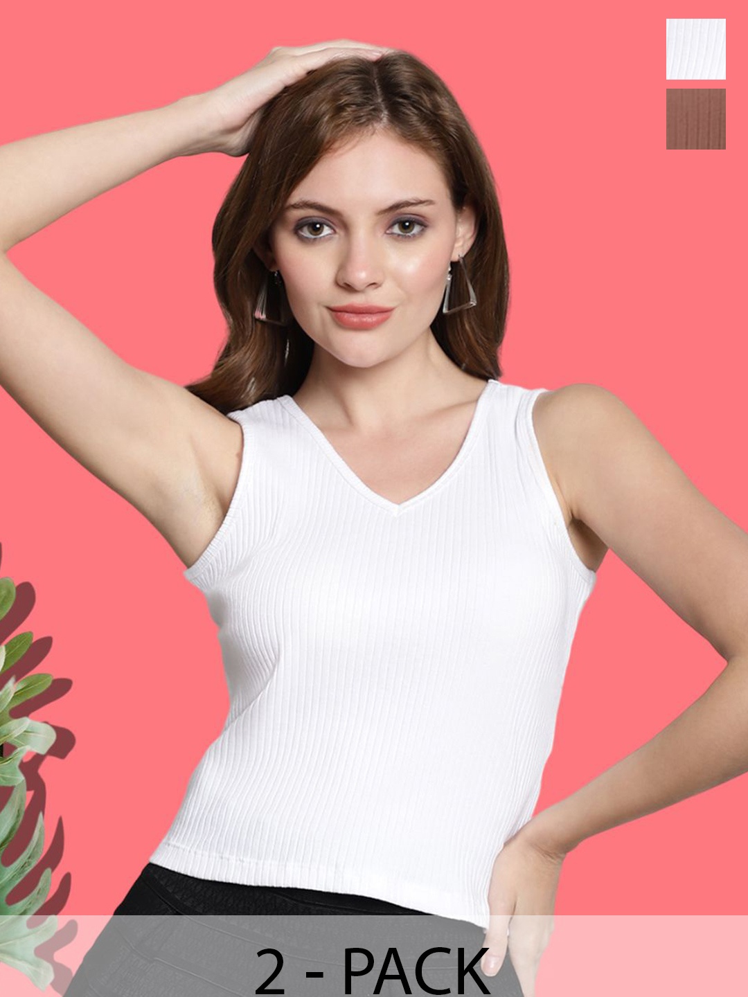 

FBAR Women Pack Of 2 Cotton Self Design Crop Top, White