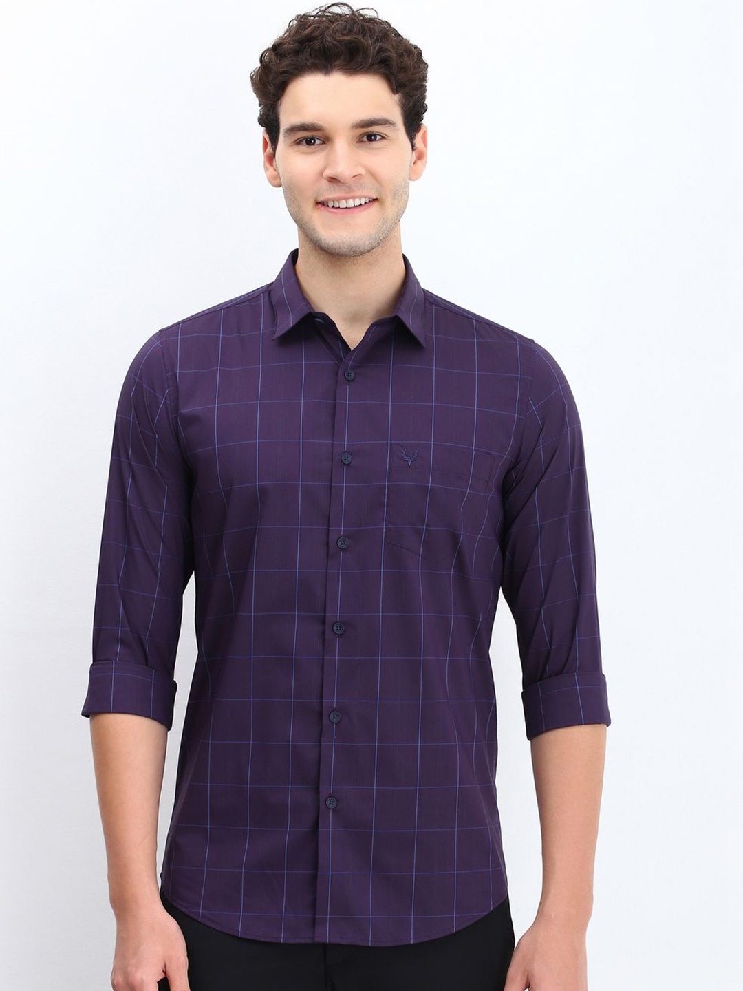 

Allen Solly Men Spread Collar Tartan Checked Cotton Slim Fit Casual Shirt, Purple