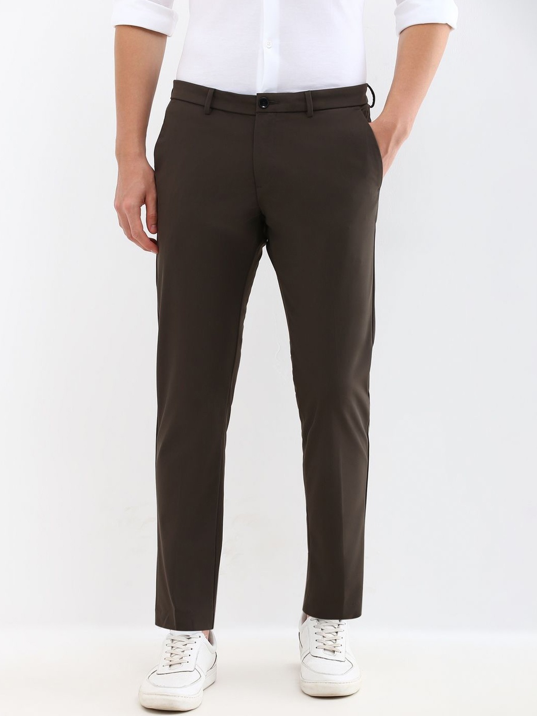 

Allen Solly Men Mid-Rise Regular Trousers, Brown