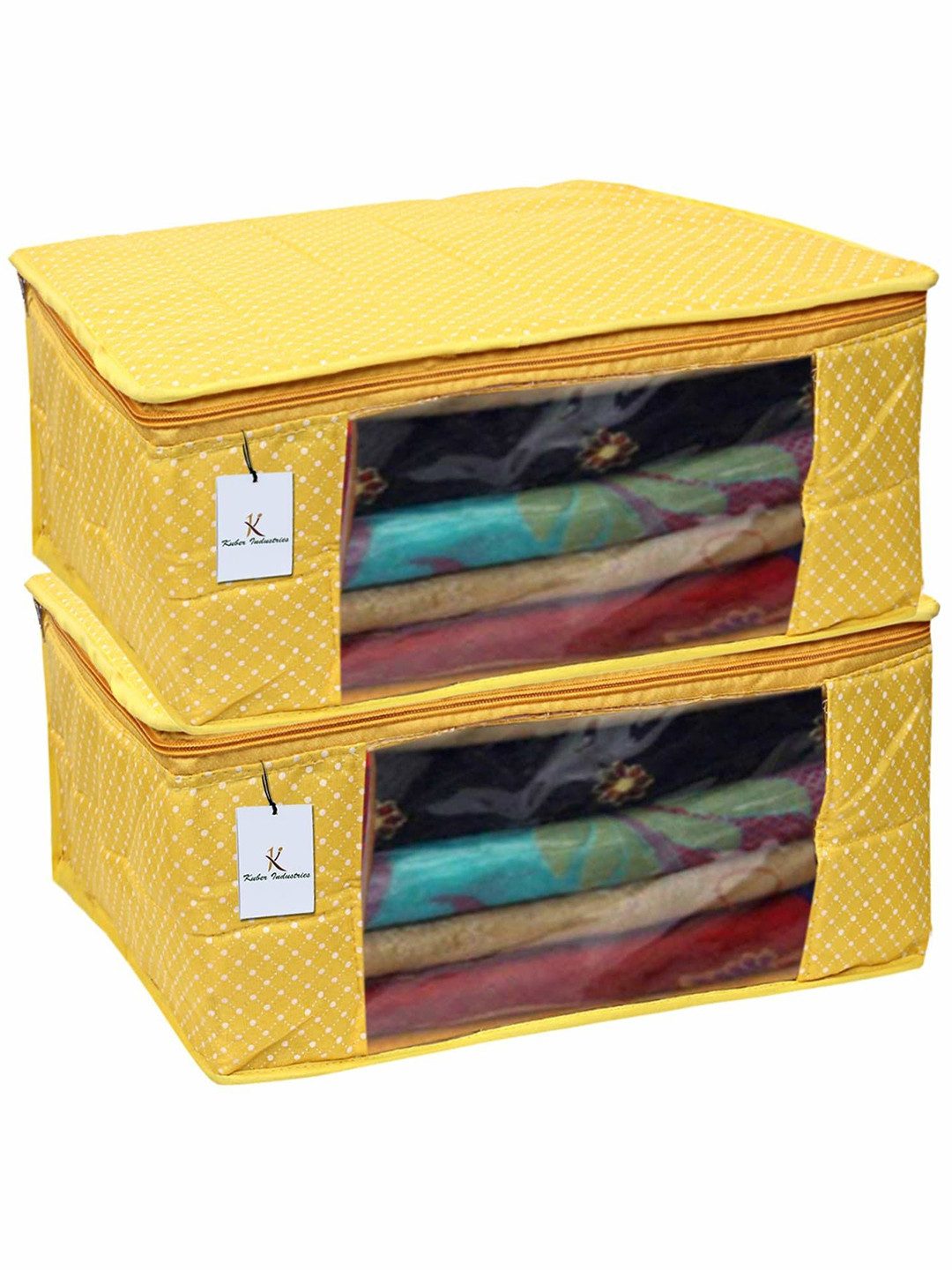 

Kuber Industries Yellow 2 Pieces Polka Dot Printed Drawer Organiser