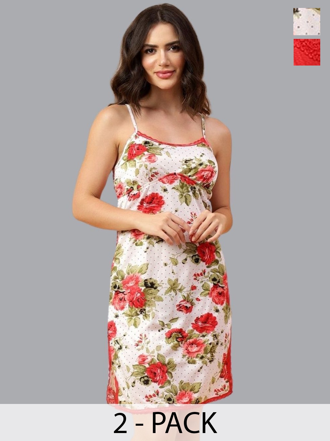

Velvi FIGURE Women Set Of 2 Printed Shoulder Straps Flared Baby Doll, Red