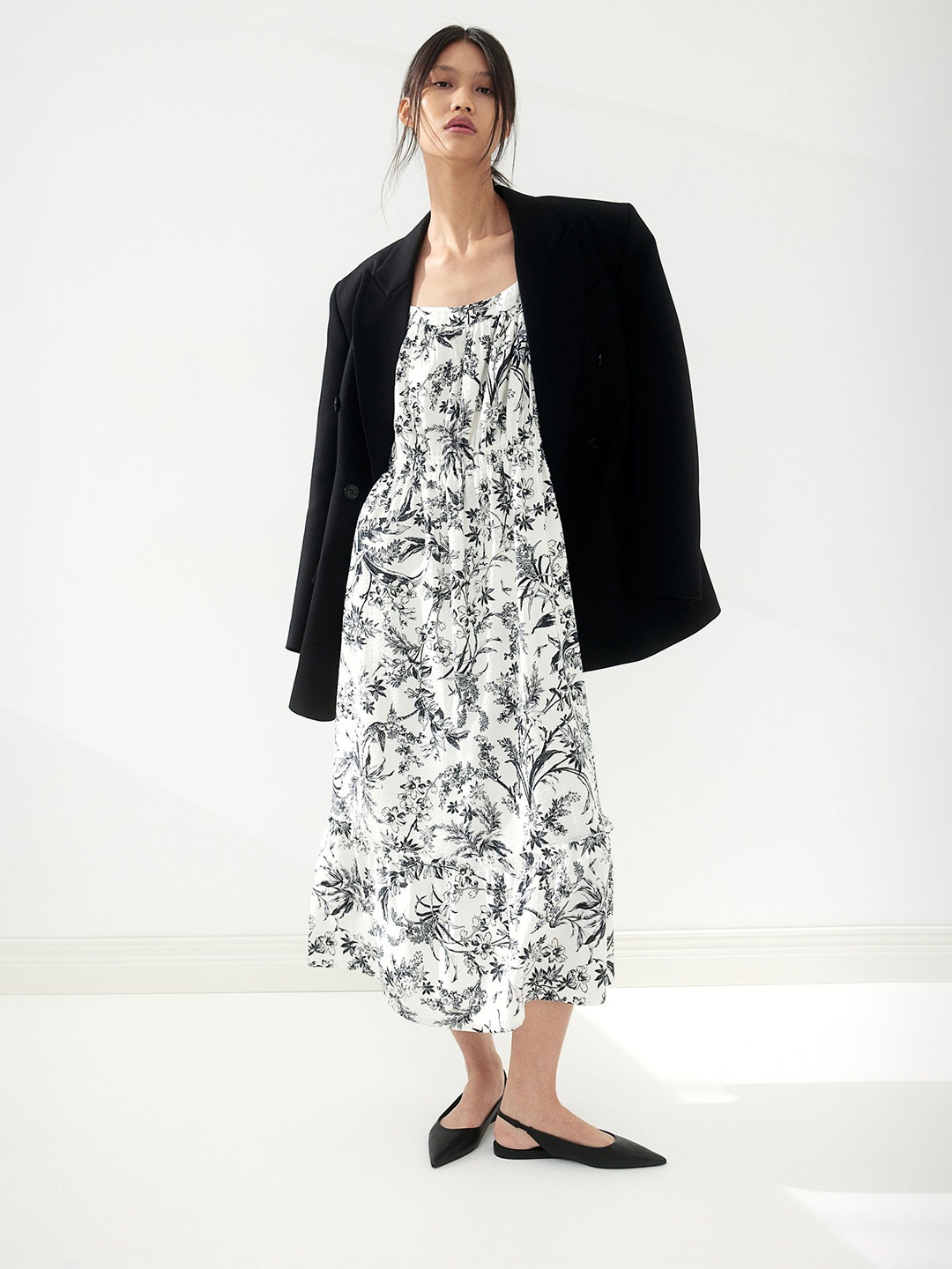 

H&M Women Printed Tie-Strap Midi Dress, White
