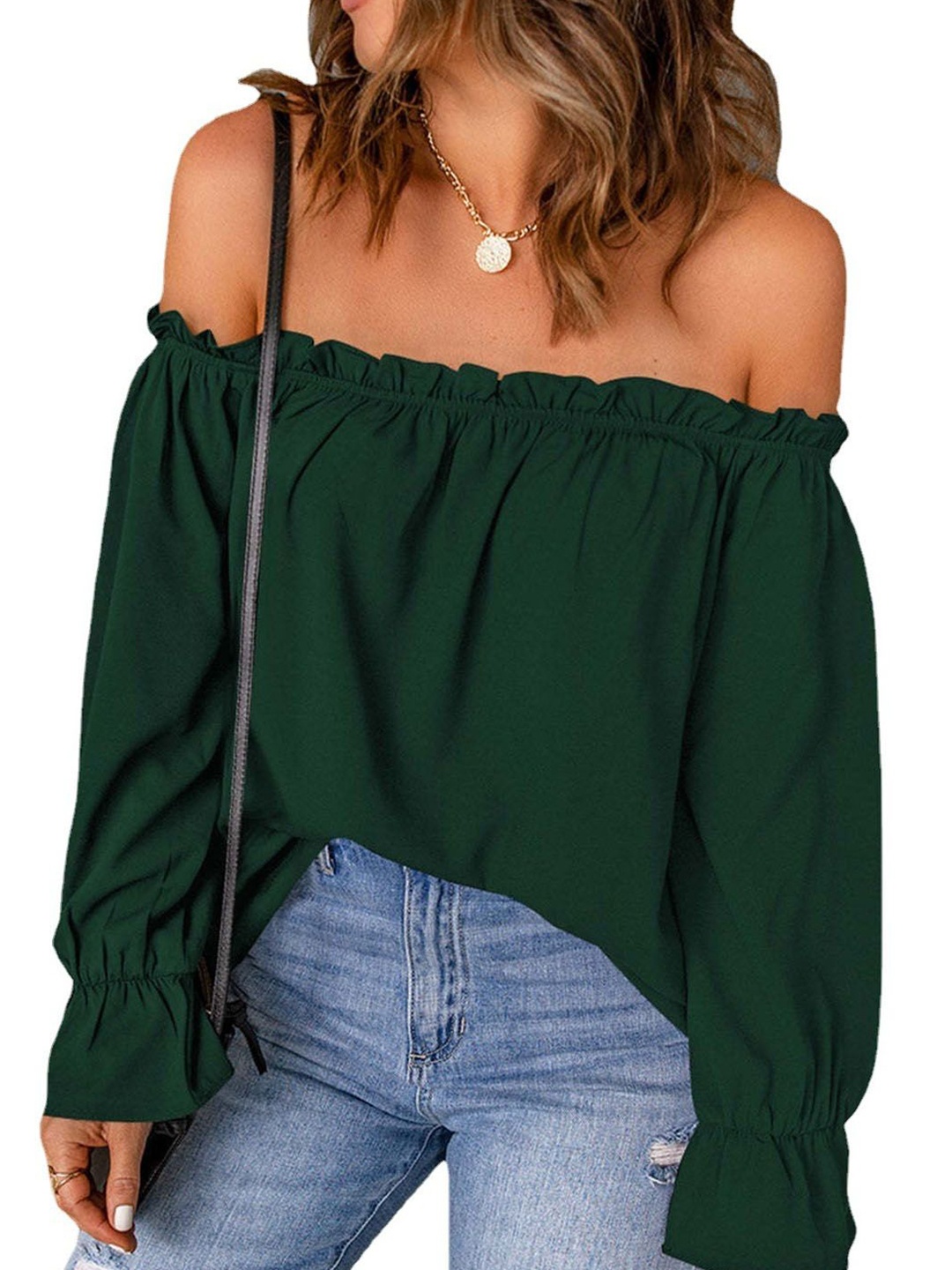 

StyleCast Off-Shoulder Puff Sleeve Bardot Top, Green