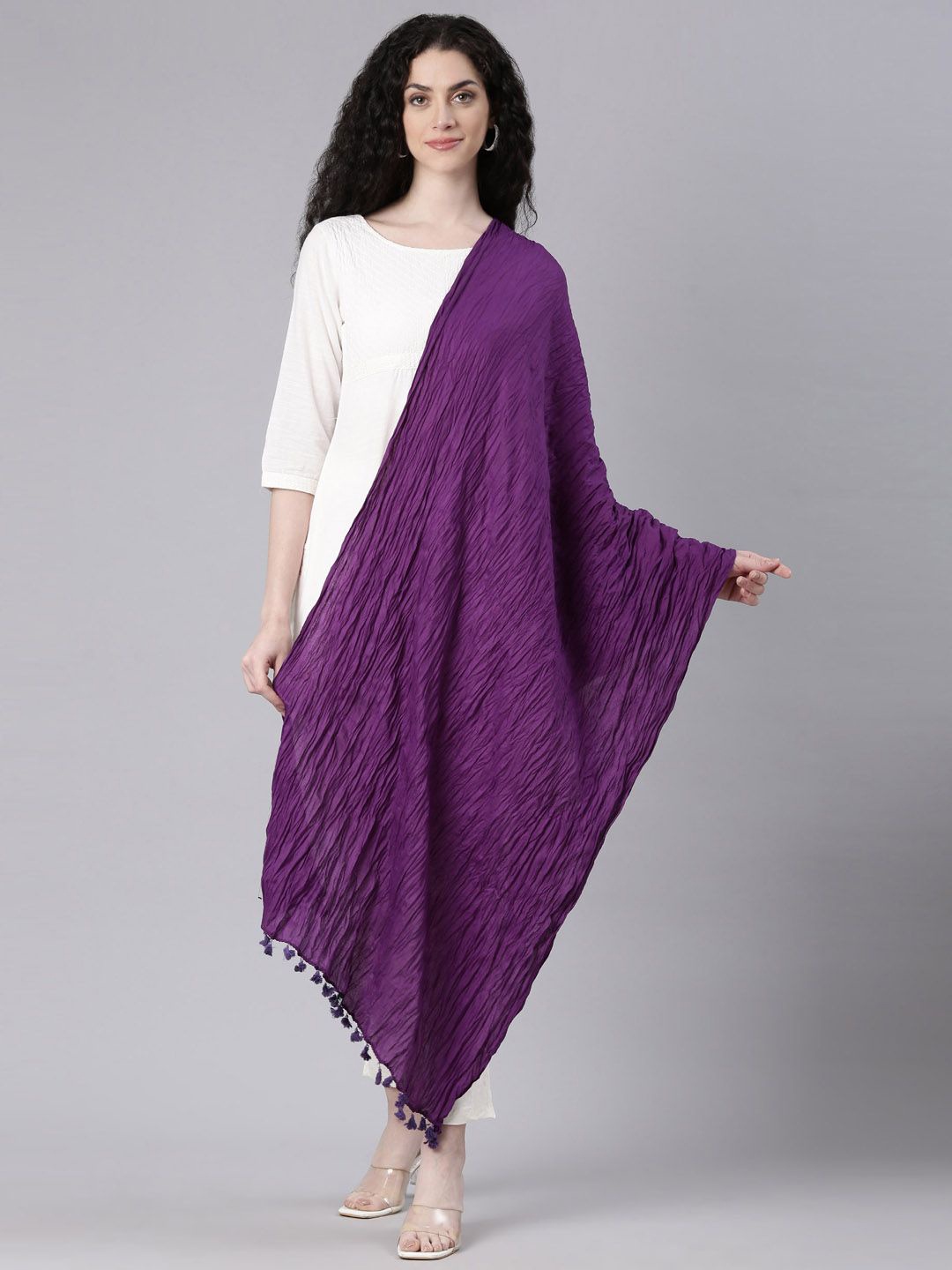 

Souchii Tasselled Border Cotton Dupatta, Purple