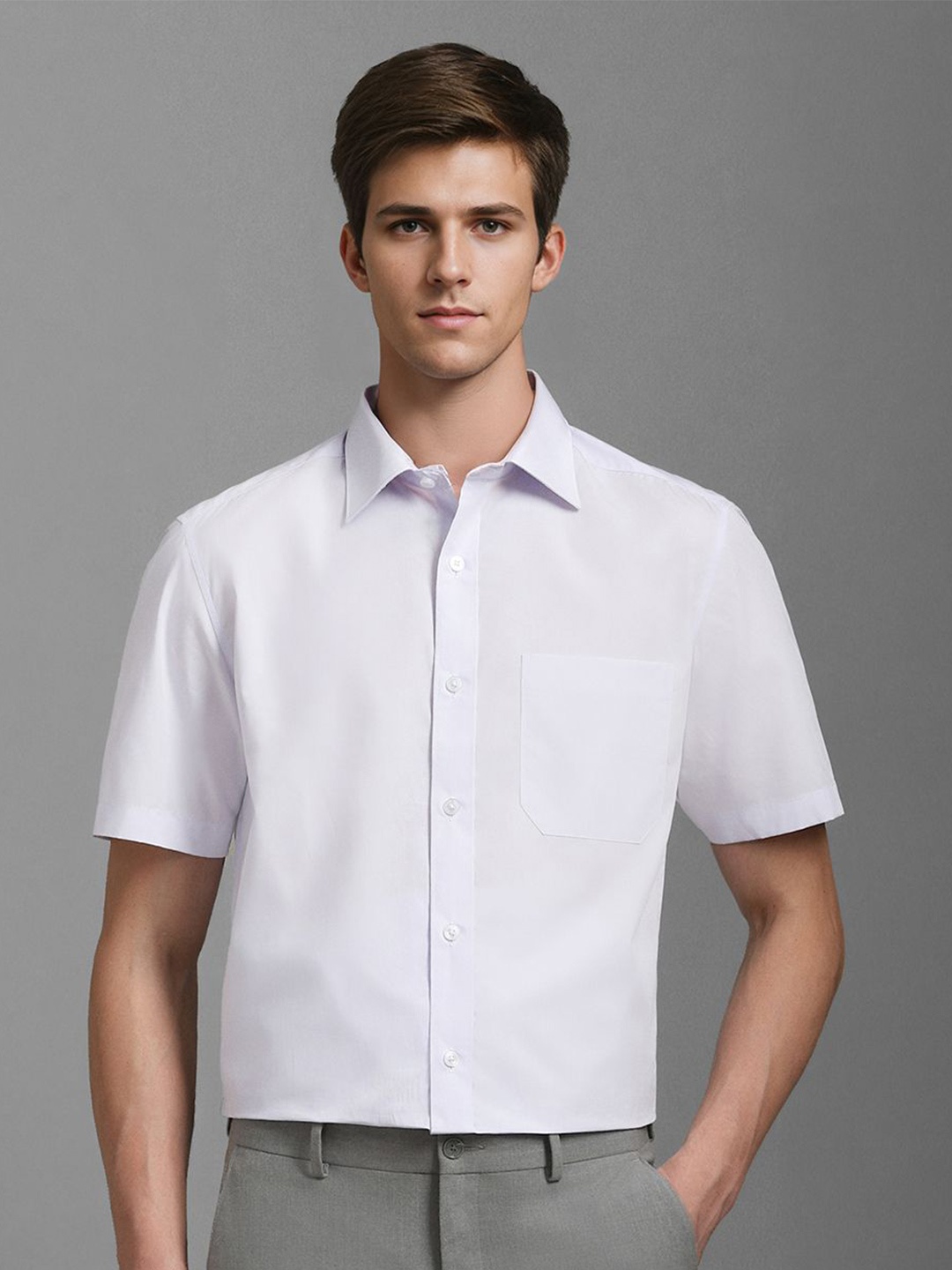 

Louis Philippe Men Classic Spread Collar Solid Cotton Formal Shirt, White