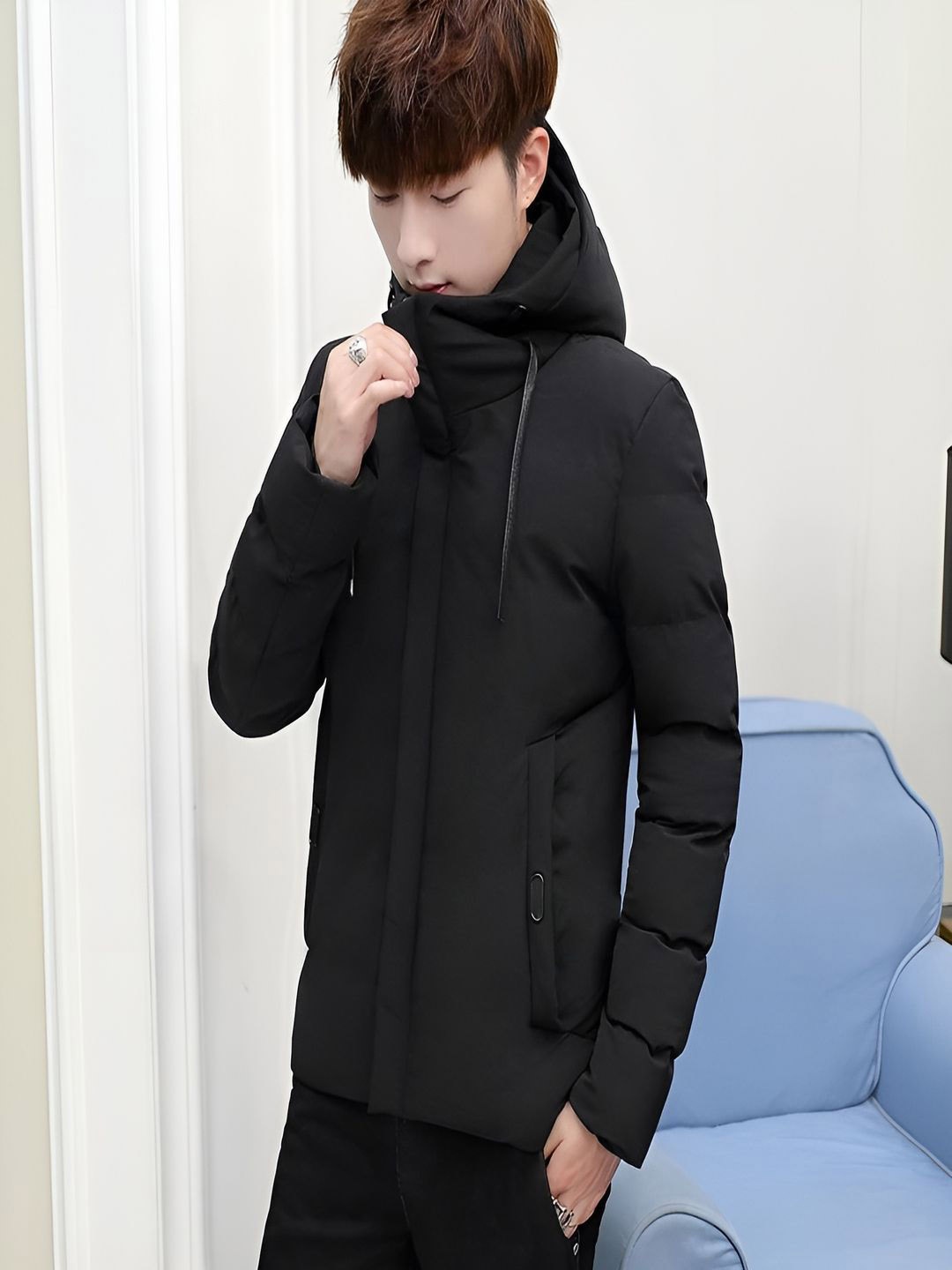

BAESD Men Hooded Solid Casual Padded Jacket, Black