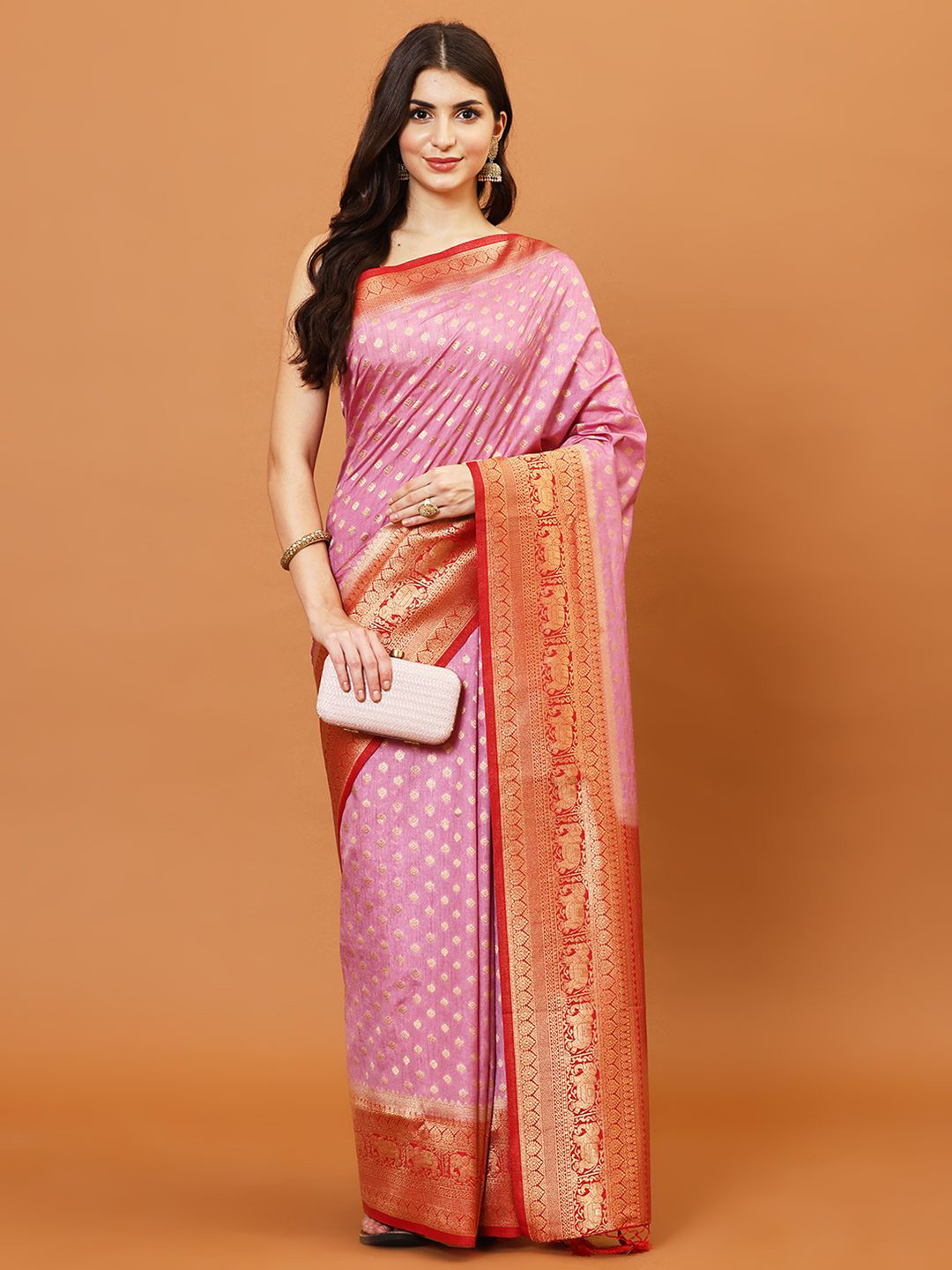 

Meena Bazaar Women Woven Design Zari Saree, Pink