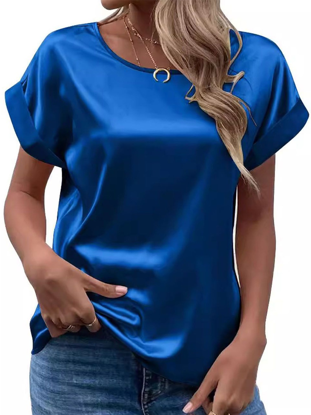 

StyleCast Women Round Neck Extended Sleeves Top, Blue
