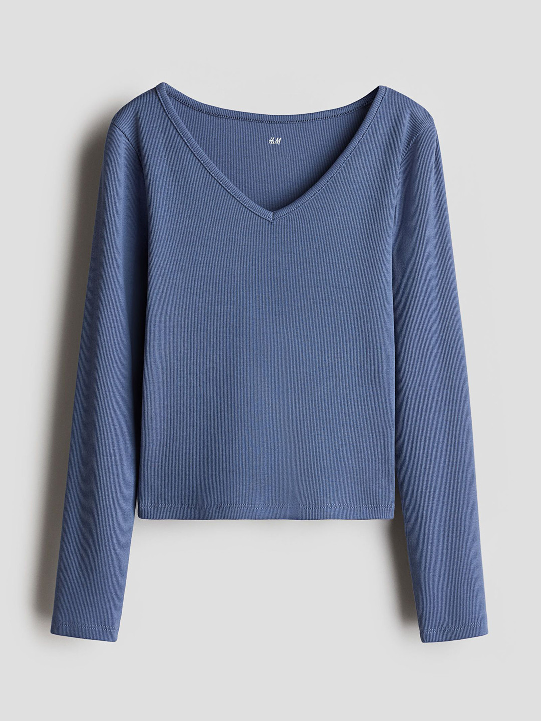 

H&M Girls Ribbed Cotton Jersey Top, Blue
