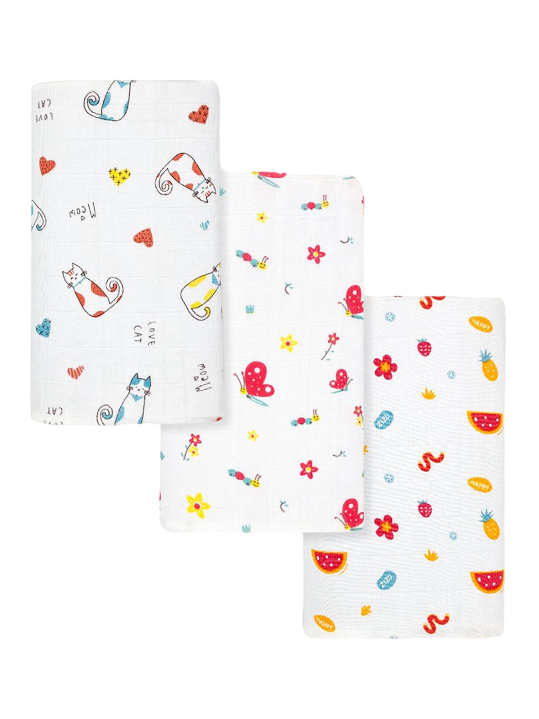 

BAESD Kids Pack of 3 Printed Pure Cotton Swaddle Warp, White