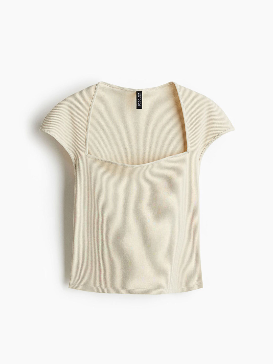 

H&M Square-Neck Ribbed Tops, Beige