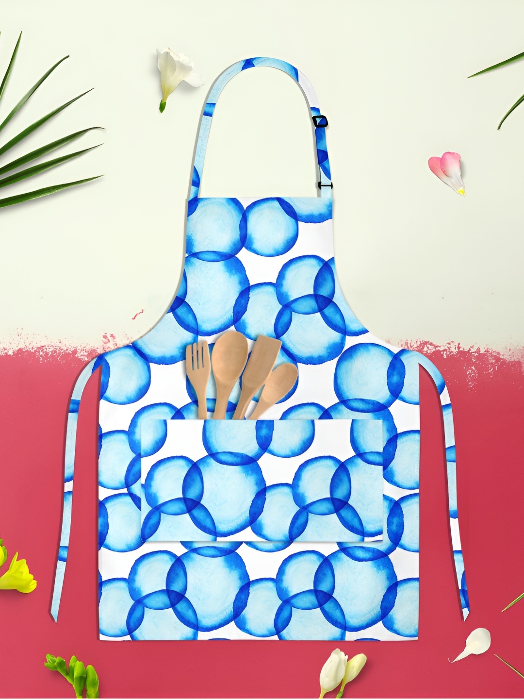 

ArtzFolio Kids White & Blue Printed Cotton Aprons