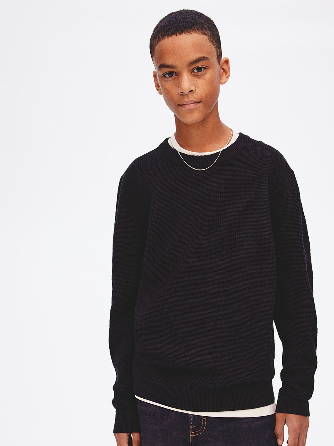 

H&M Boys Textured-Knit Jumper, Black