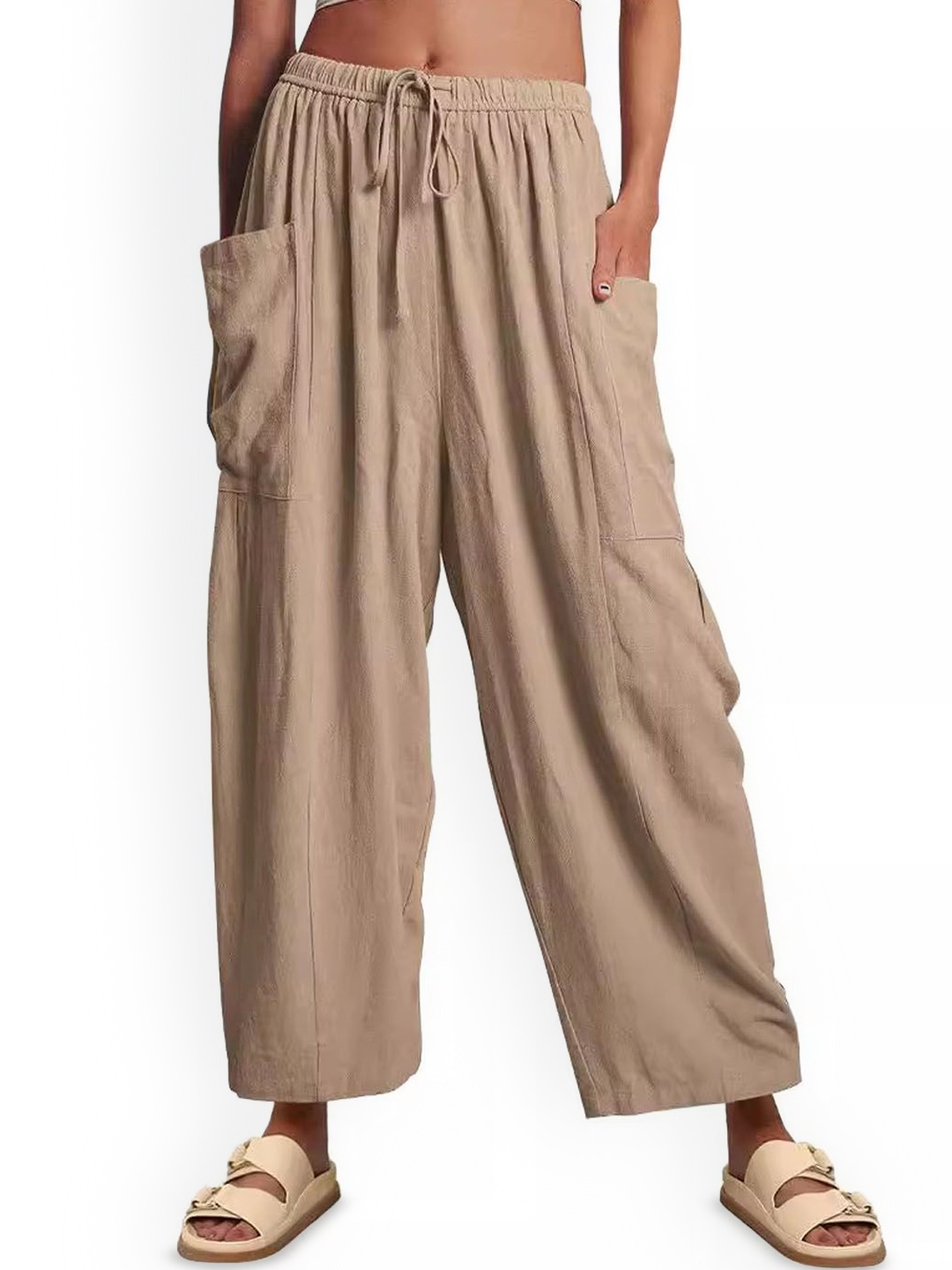 

StyleCast Women Mid-Rise Loose Fit Trousers, Khaki