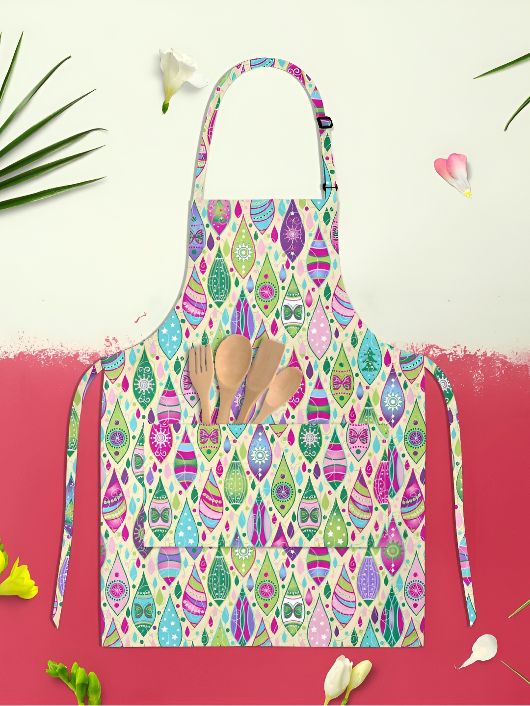 

ArtzFolio Cream Colored & Green Printed Cotton Aprons