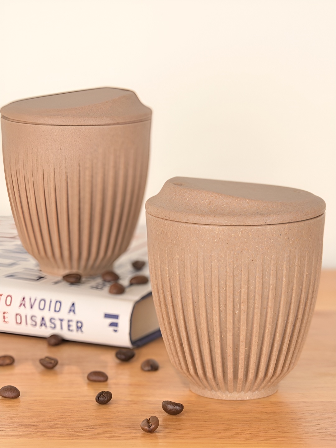 

eha Beige 2 Pieces Textured Matte Mugs 250 ml each