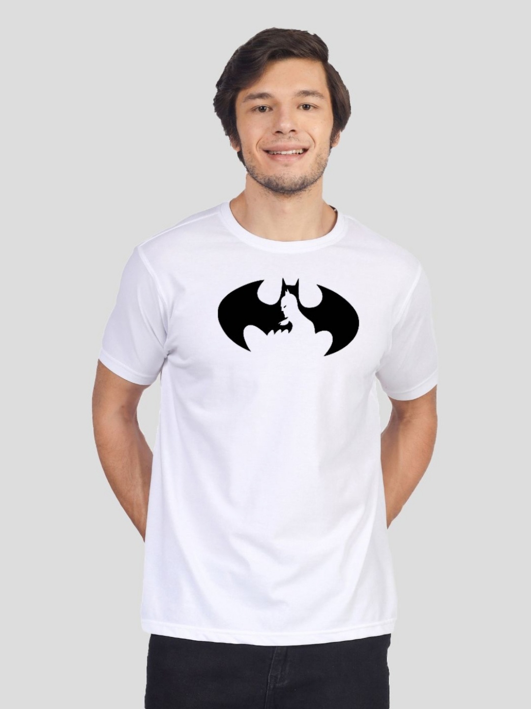 

Greylongg Men Graphic Printed Round Neck Cotton Batman T-shirt, White