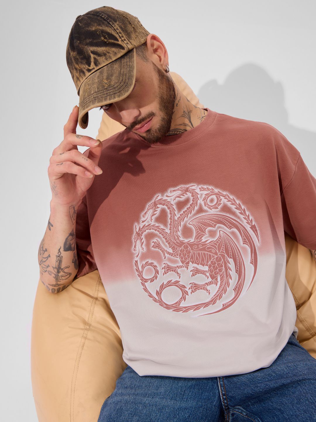 

The Souled Store Men Graphic Printed Round Neck Cotton Oversized T-shirt, Brown