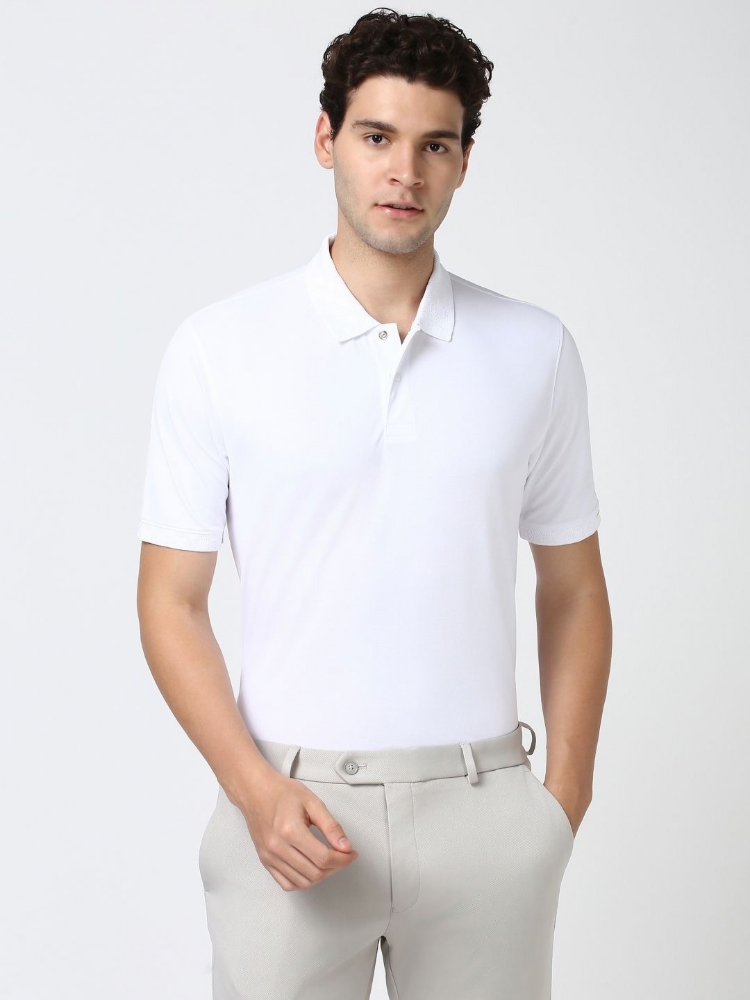 

Peter England Men Solid Polo Collar Cotton T-shirt, White