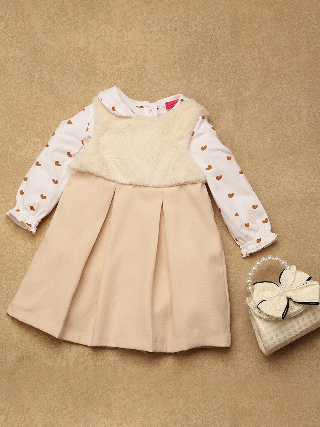 

One Friday Conversational Peter Pan Collar Long Sleeves Pinafore Dress, Off white