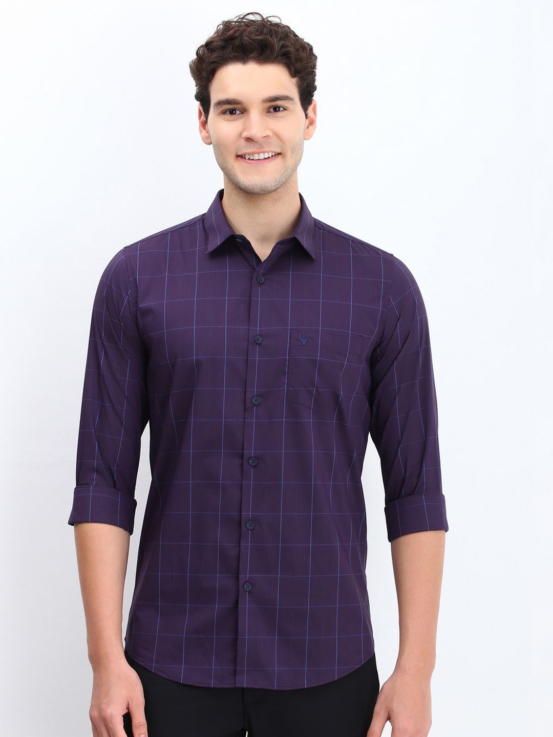 

Allen Solly Men Spread Collar Tartan Checked Cotton Slim Fit Casual Shirt, Purple