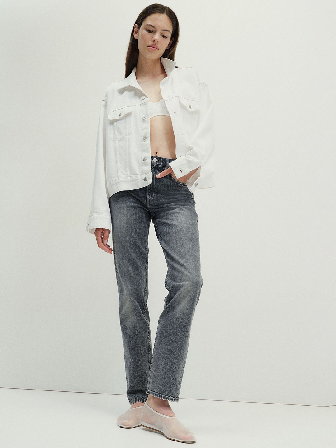 

H&M Slim Straight High Jeans, Blue