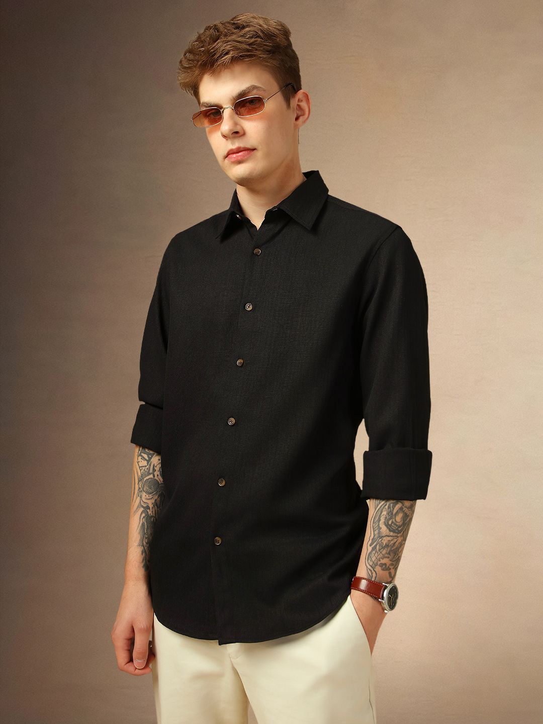 

Dennis Lingo Men Opaque Casual Shirt, Black