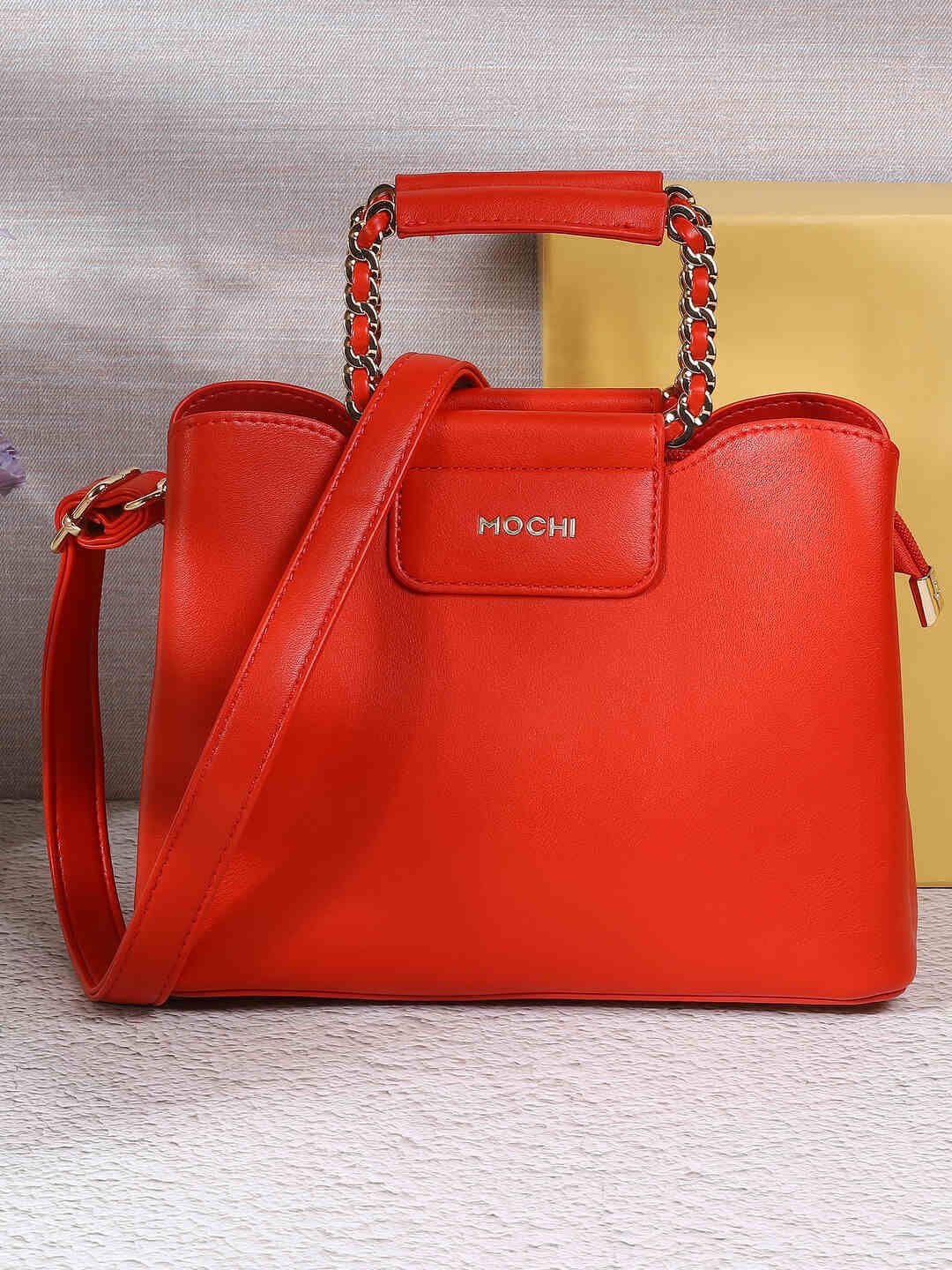 

Mochi Women Solid Structured Handheld Bag, Red