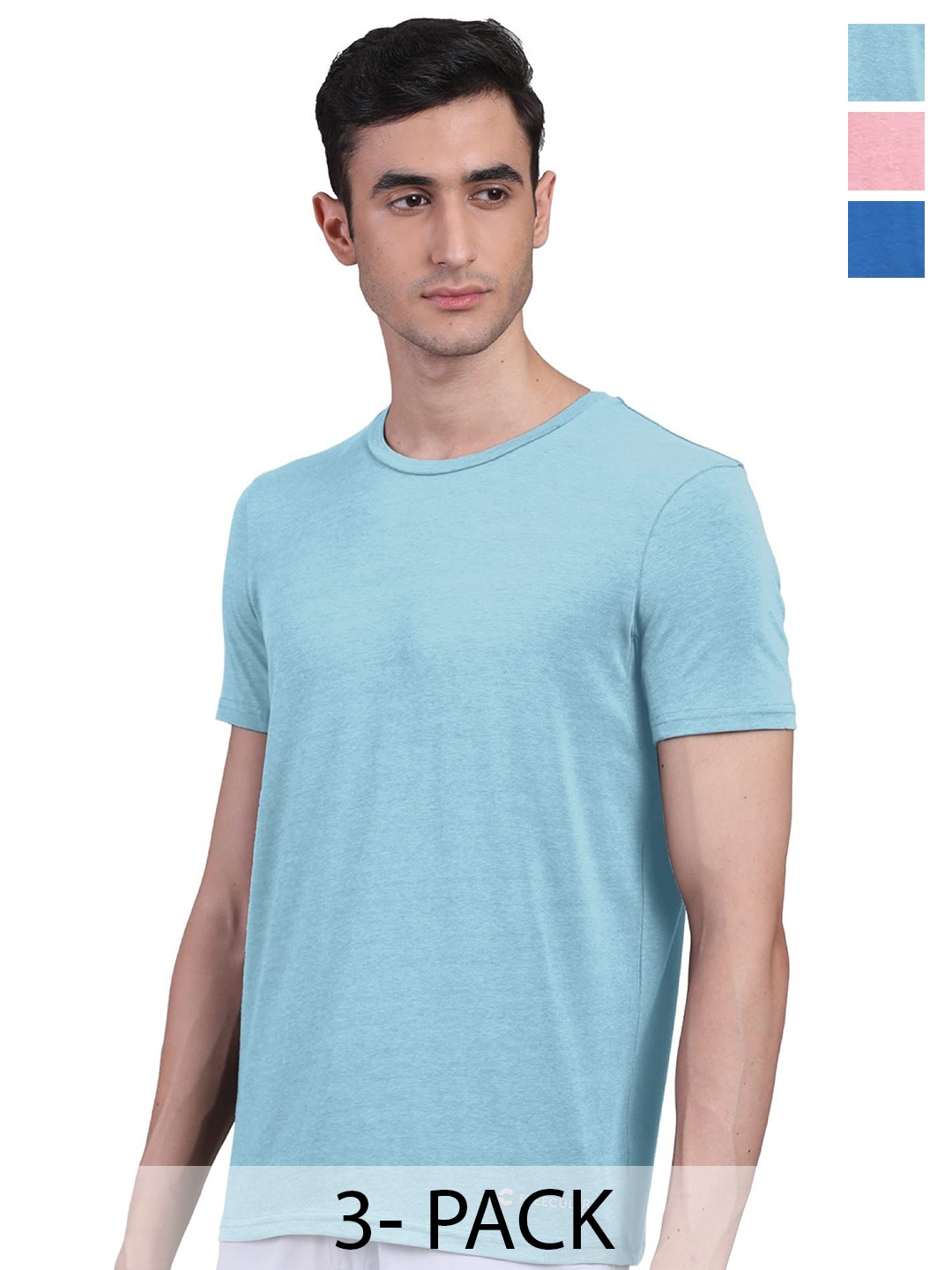 

FREECULTR Men Pack Of 3 Solid Round Neck T-shirts, Sea green