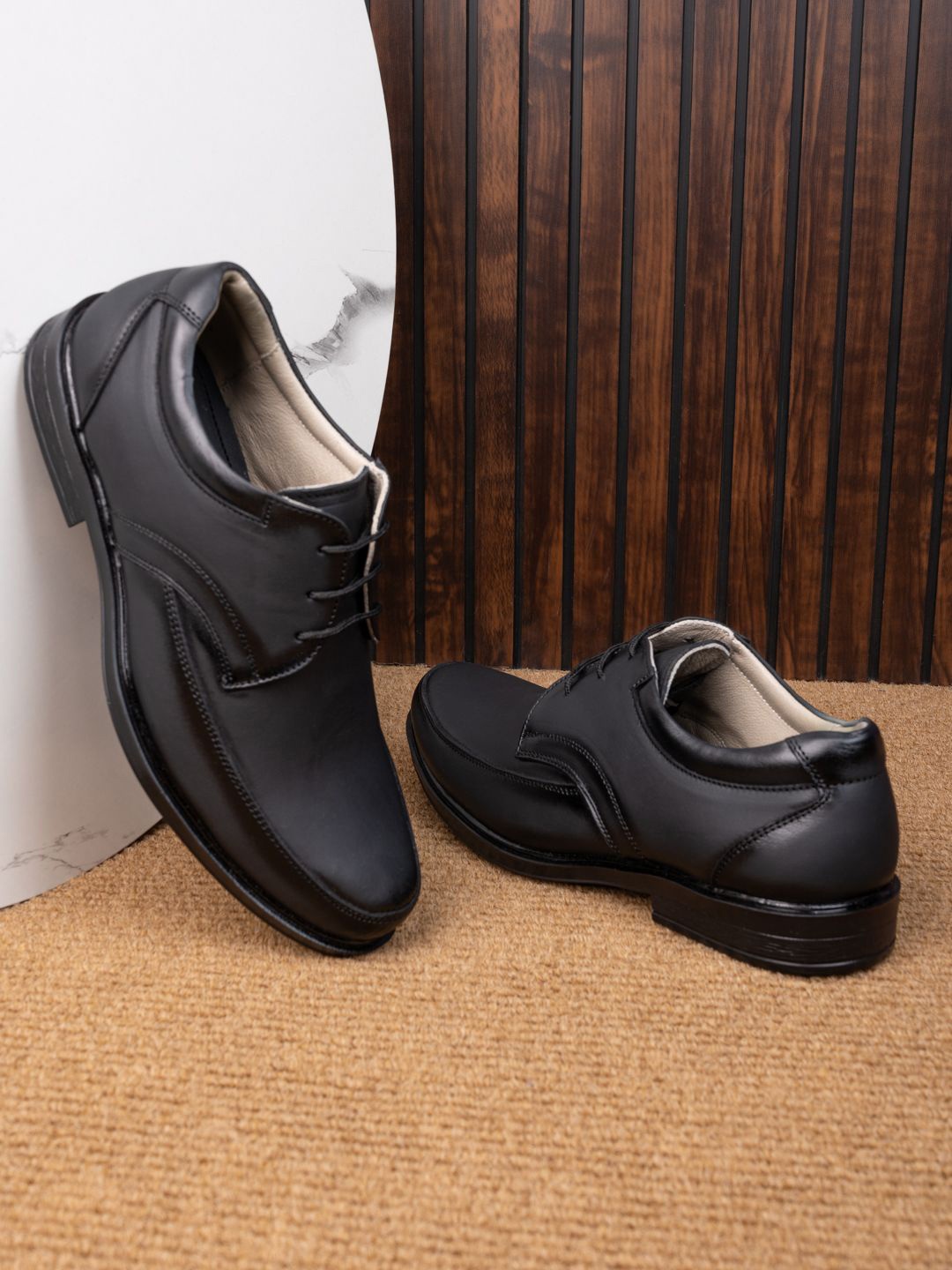 

MENGLER Men Leather Formal Lace-Ups Derbys, Black