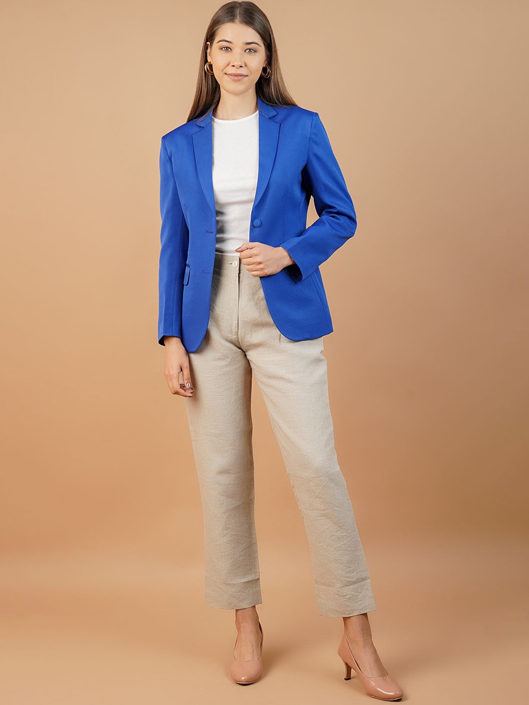

INDOPHILIA Notched Lapel Single Breasted Blazer, Blue
