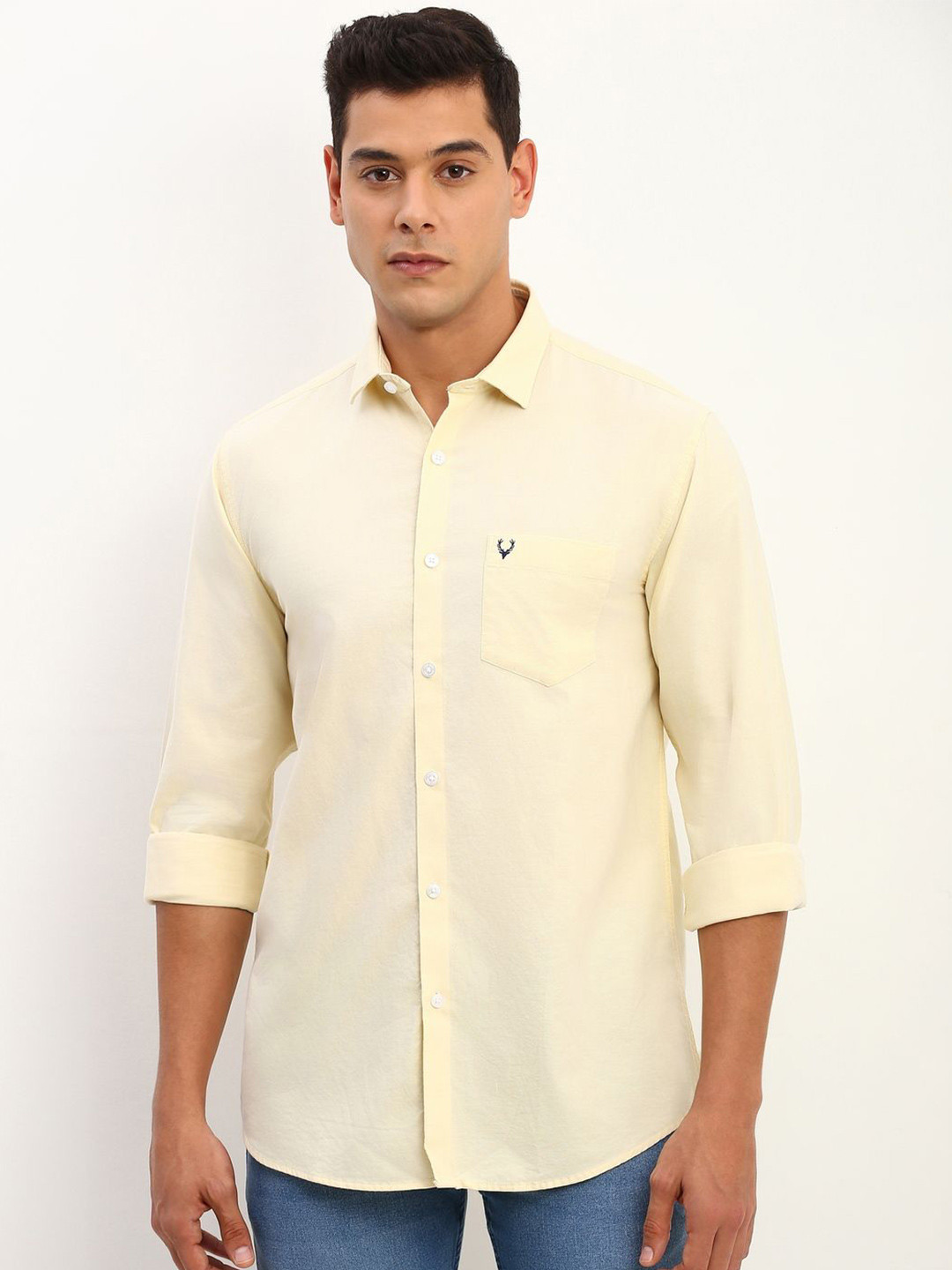 

Allen Solly Men Spread Collar Solid Cotton Slim Fit Casual Shirt, Yellow