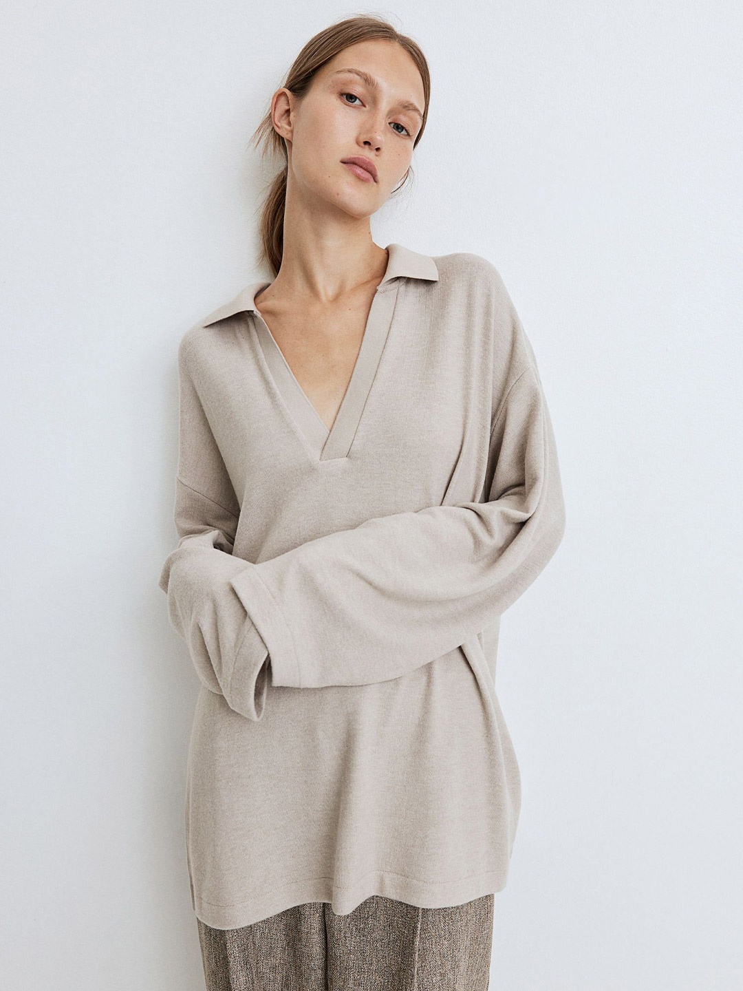 

H&M Collared Top, Beige